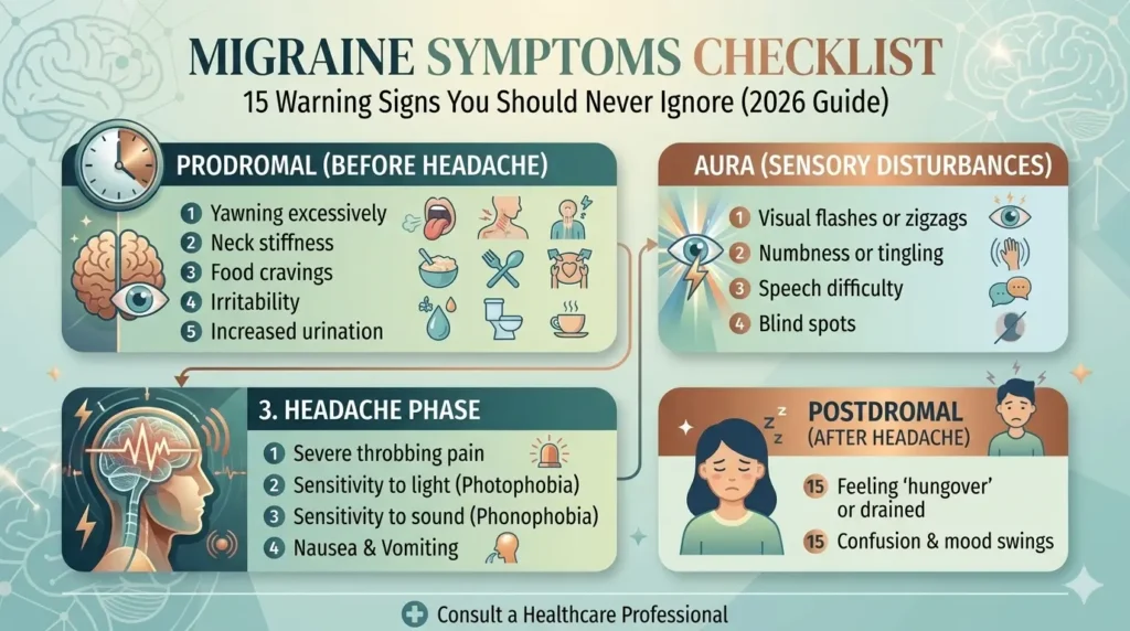 Migraine Symptoms Checklist: 15 Warning Signs You Should Never Ignore (2026 Guide)