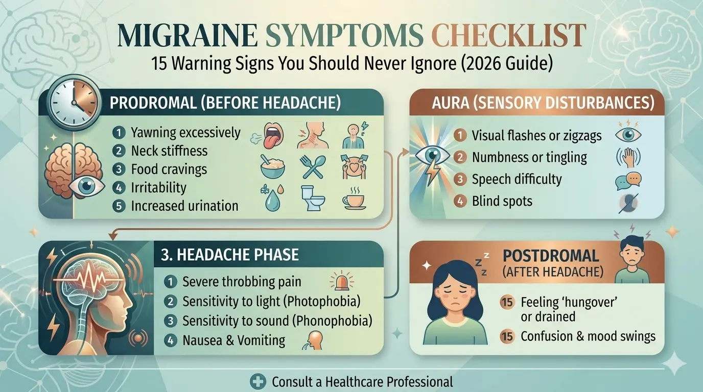 Migraine Symptoms Checklist: 15 Warning Signs You Should Never Ignore (2026 Guide)